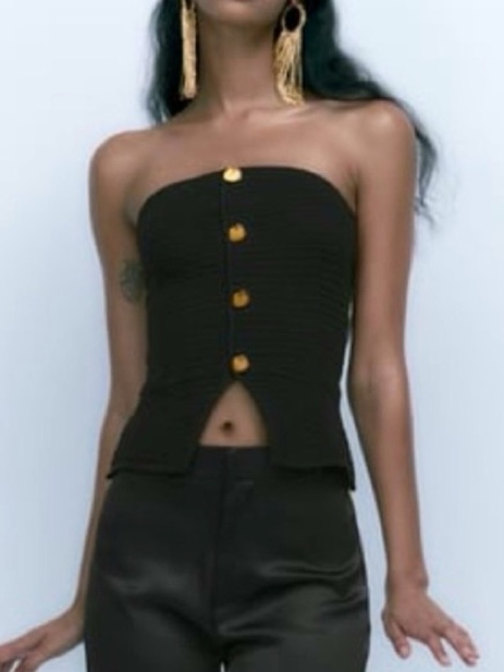 Zara Black Knit Strapless Top